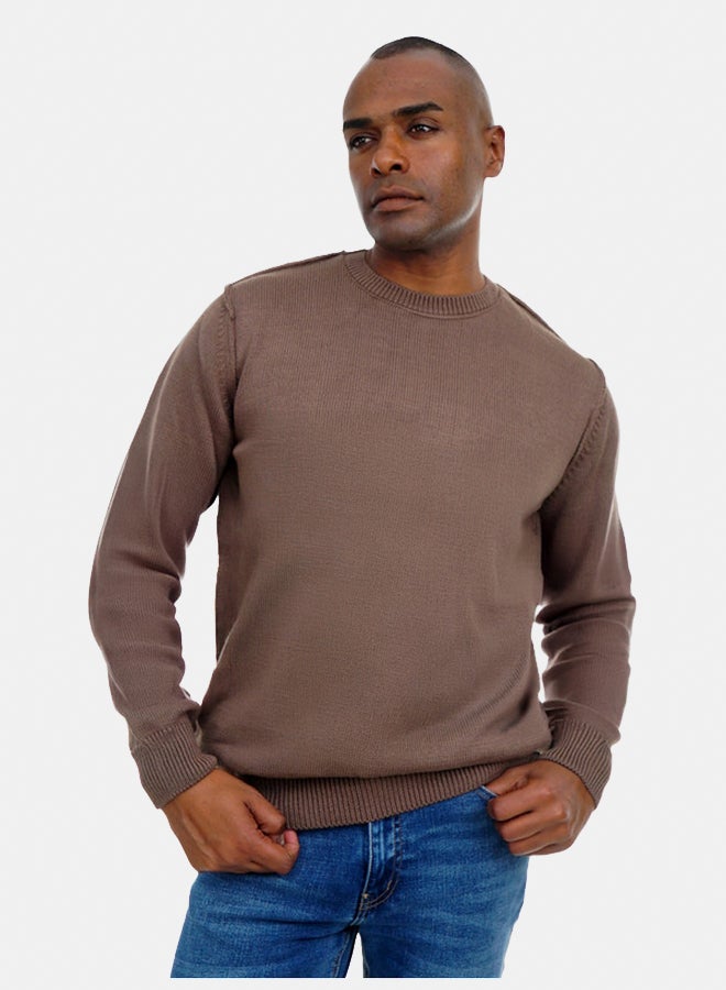 FIRE WOOD FireWood Round Neck Knit Sweater Long Sleeve For Men- Brown - Image 3